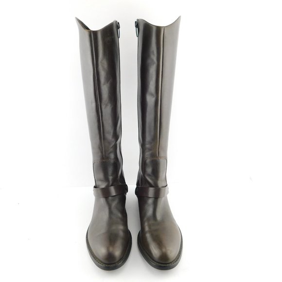 VIA SPIGA Brown Leather Riding Style Block Heel Tall Boots 8.5 - Picture 2 of 10